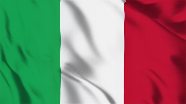 Waving flag of italy with fabric texture background detail featuring motion of green white and red vertical stripes in cinematic loopable digital video format.