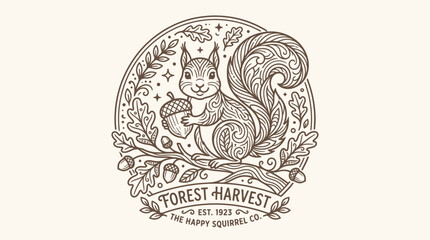 Forest Harvest Squirrel Badge Design with Lettering © Daff