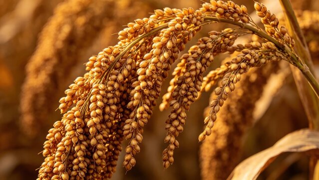 Golden sorghum heads drooping