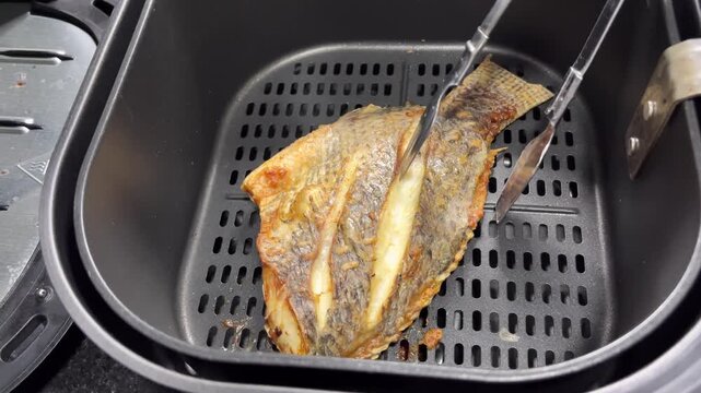 Steps for frying batter-coated tilapia in an air fryer.