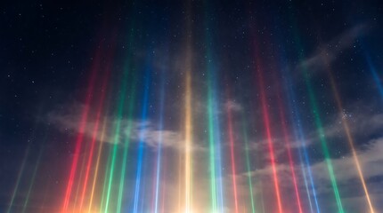 Obraz premium Colorful light pillars shooting into starry night sky