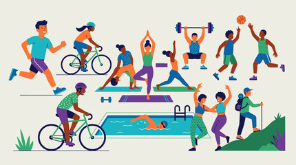 Fototapeta premium people exercising and playing sports together outdoors
