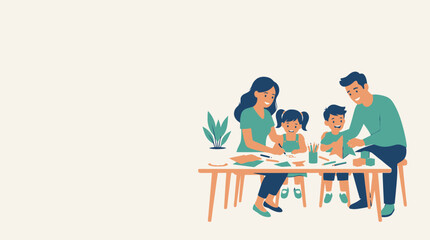 Fototapeta premium Family enjoying meal together at home with children