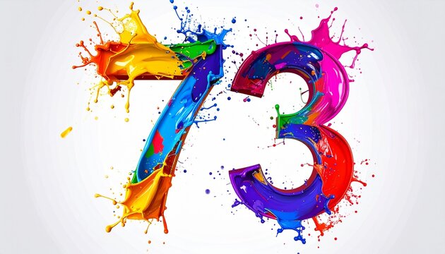 Vibrant colorful paint splashes create number seventy three illustration