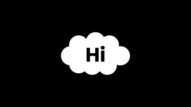 Hi text sign animation on transparent background, Hi text sign with cloud speech bubble animated.