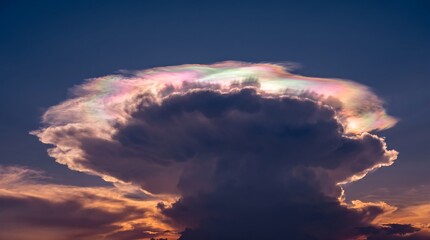 Fototapeta premium Iridescent cloud floating in sunset sky with vibrant colors