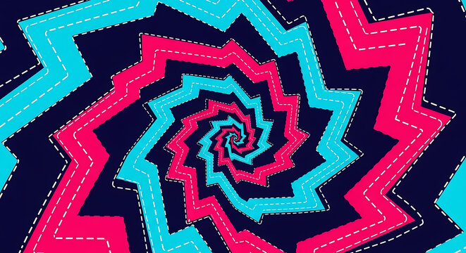 Neon pink and cyan zigzag spiral pattern background with hypnotic geometric abstract background psychedelic illusion wallpaper
