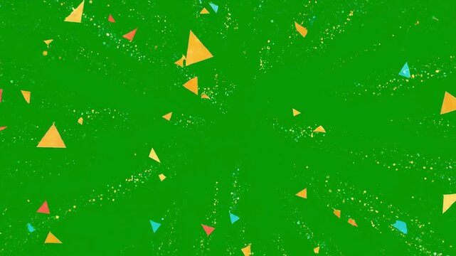 Vibrant green background with colorful triangles for Video in 4k quality