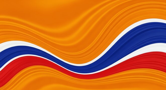 Abstract Wavy Stripes in Red, White, and Blue on Orange Background