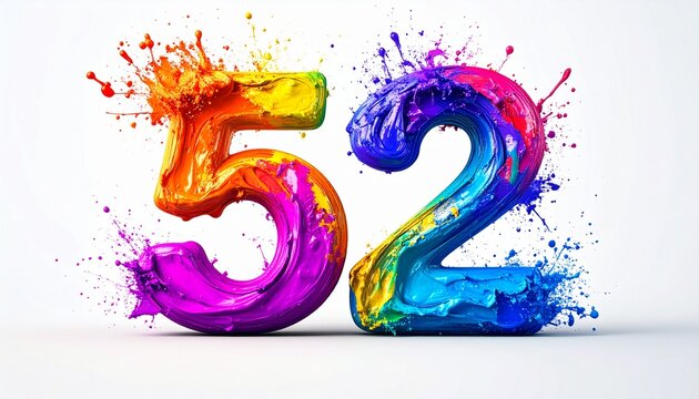 Vibrant colorful number fifty two.