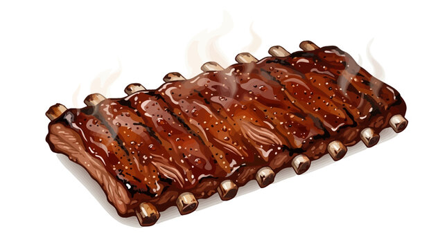 BBQ Ribs Hero Shot Vector Illustration Glossy Glazed American BBQ Style
