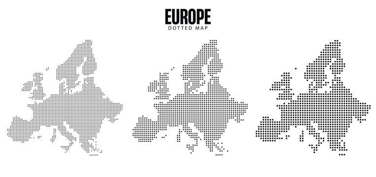 Set of dotted map of Europe on white isolated vector