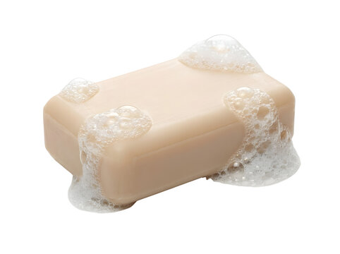 Bar of soap with foam isolated on transparent background