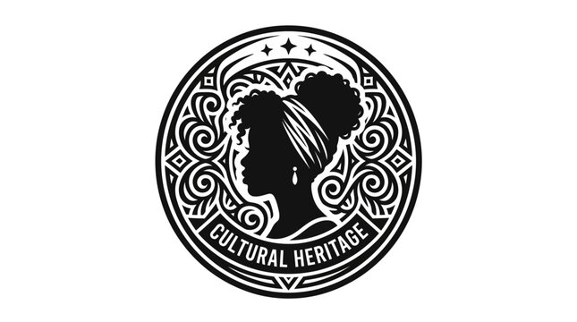 Cultural Heritage Emblem, African Woman Silhouette Logo, Tribal Vector Badge