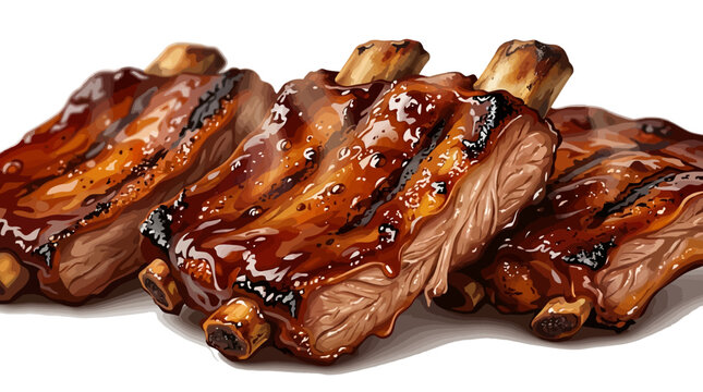 Gourmet BBQ Ribs Vector Illustration Close-Up Sticky Sauce Texture