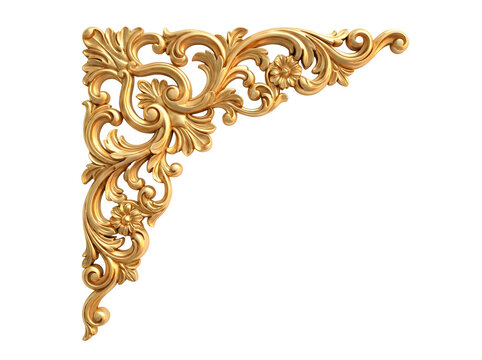 Gold ornate corner frame isolated on transparent background