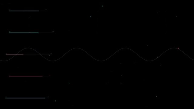 Abstract digital data network with flowing sine wave and floating particles