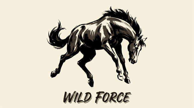 Wild horse vintage artwork. Mustang stallion graphic print. Western cowboy t shirt design.