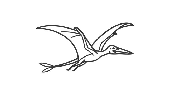 Simple line drawing of a pterodactyl flying, isolated on white background