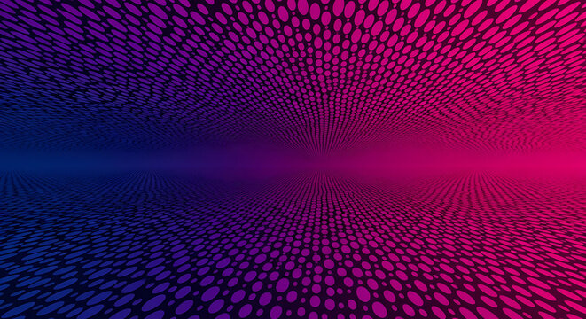 Abstract futuristic neon light tunnel with purple and blue glowing dots abstract futuristic background gradient technology perspective