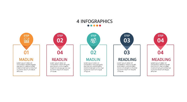Four infographic design templates with pie charts and data analysis icons.