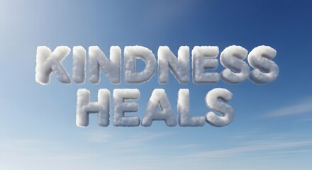 Fototapeta premium Cloud shaped text reading Kindness Heals against blue sky