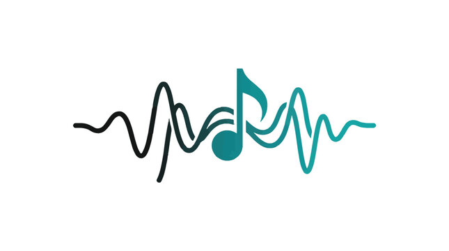 Abstract musical note and sound wave illustration with flowing lines