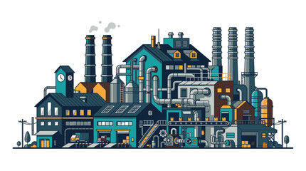 Fototapeta premium Industrial Factory Building with Smokestacks and Pipes