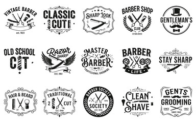 Obraz premium Vintage barber shop logos and badges for men's grooming
