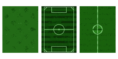soccer field layout vector illustration with minimalist design football pitch sports ground art green grass white lines goal area center circle © Shamal