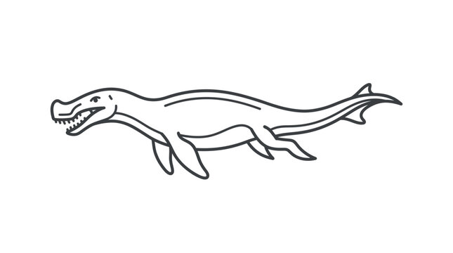 Dinosaur illustration, mosasaurus, prehistoric marine reptile, outline drawing