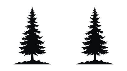 Fir Tree Silhouettes On White Background Minimalist Woodland Illustration © Miss