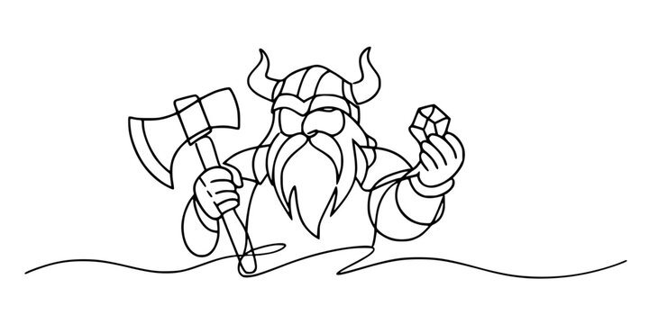 Viking warrior, Viking-like character with horned helmet, axe, and crystal.