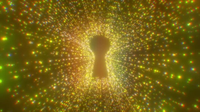 Abstract Immersive gold lock icon Particle Tunnel Technology Background Loop Animation Background. Modern Circular Particle. Sci-Fi concept