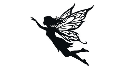 Fototapeta premium Fairy silhouette against a white background detailed wing ornamentation