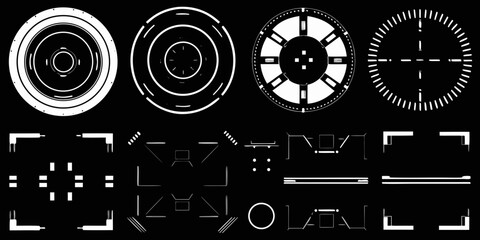 futuristic circular and linear elements vector illustration tech frames hud geometric shapes design pattern icon graphic modern abstract science fiction interface © Shamal