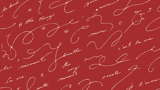 Red pattern of abstract illegible handwritten text. Vintage grunge bad calligraphy script, old book document. Vector illustration of monochrome unreadable handwriting cursive poetry