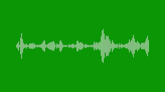 White line audio waveform on green background, digital sound spectrum animation, high frequency visualization, podcast audio frequency signal meter, music equalizer rhythm bars overlay effect,4k
