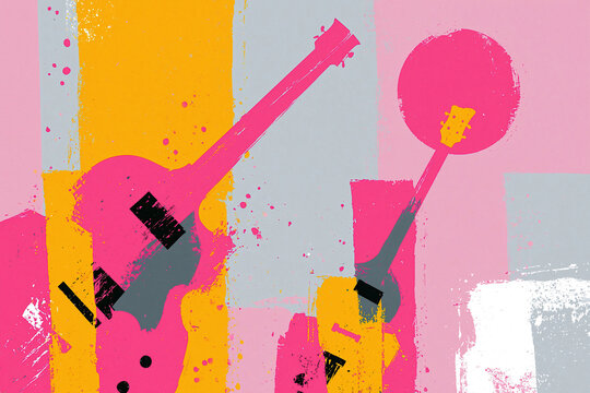 Abstract Colorful Guitar and Banjo Painting