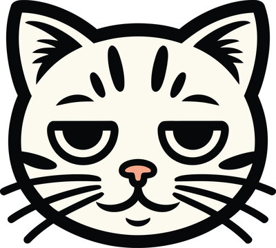 Funny grumpy cartoon cat face character with a stern expression