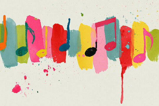 Colorful musical notes on abstract painted background