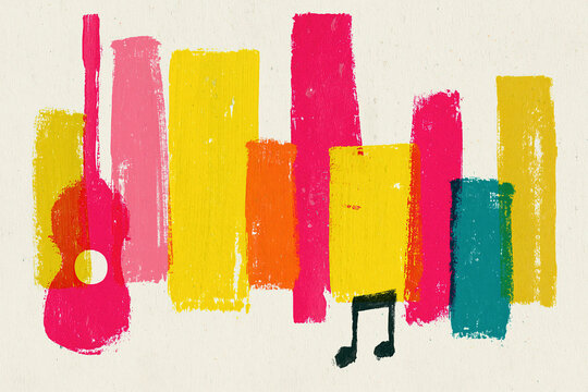 Colorful Abstract Music Art with Guitar and Notes