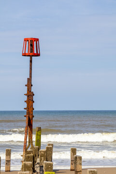 Hazard Marker Posts on Ostend beach Norfolk