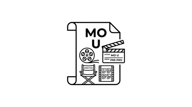 Film Production Agreement Document with Movie Elements Icon