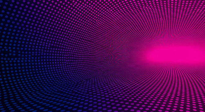 Abstract digital tunnel with glowing pink and purple dotted texture abstract gradient perspective background futuristic technology geometric dimension
