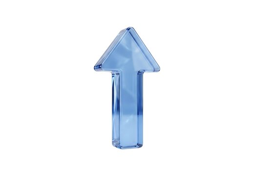 Shiny blue glass arrow pointing up isolated on white background