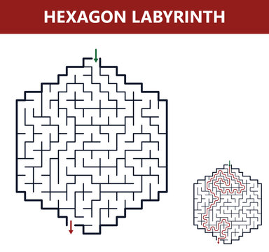 Hexagon labyrinth with solution and entry-exit markers