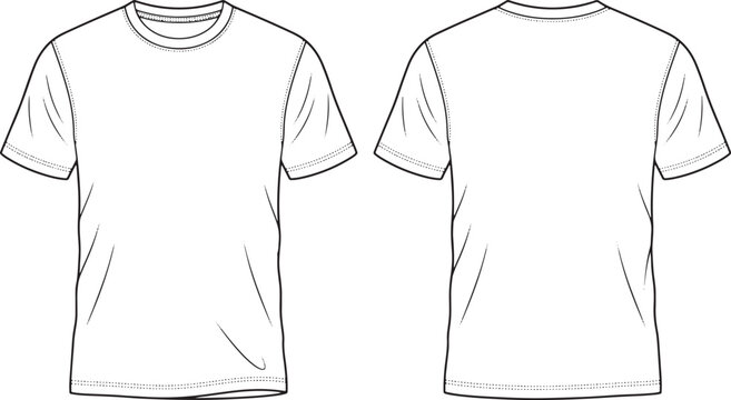 Technical flat sketch of a men's basic short sleeve t-shirt