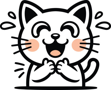 Excited laughing cat character with tears of joy vector graphic, laughing