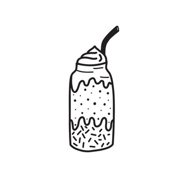 Cute milkshake bottle with whipped cream hand drawn doodle clipart